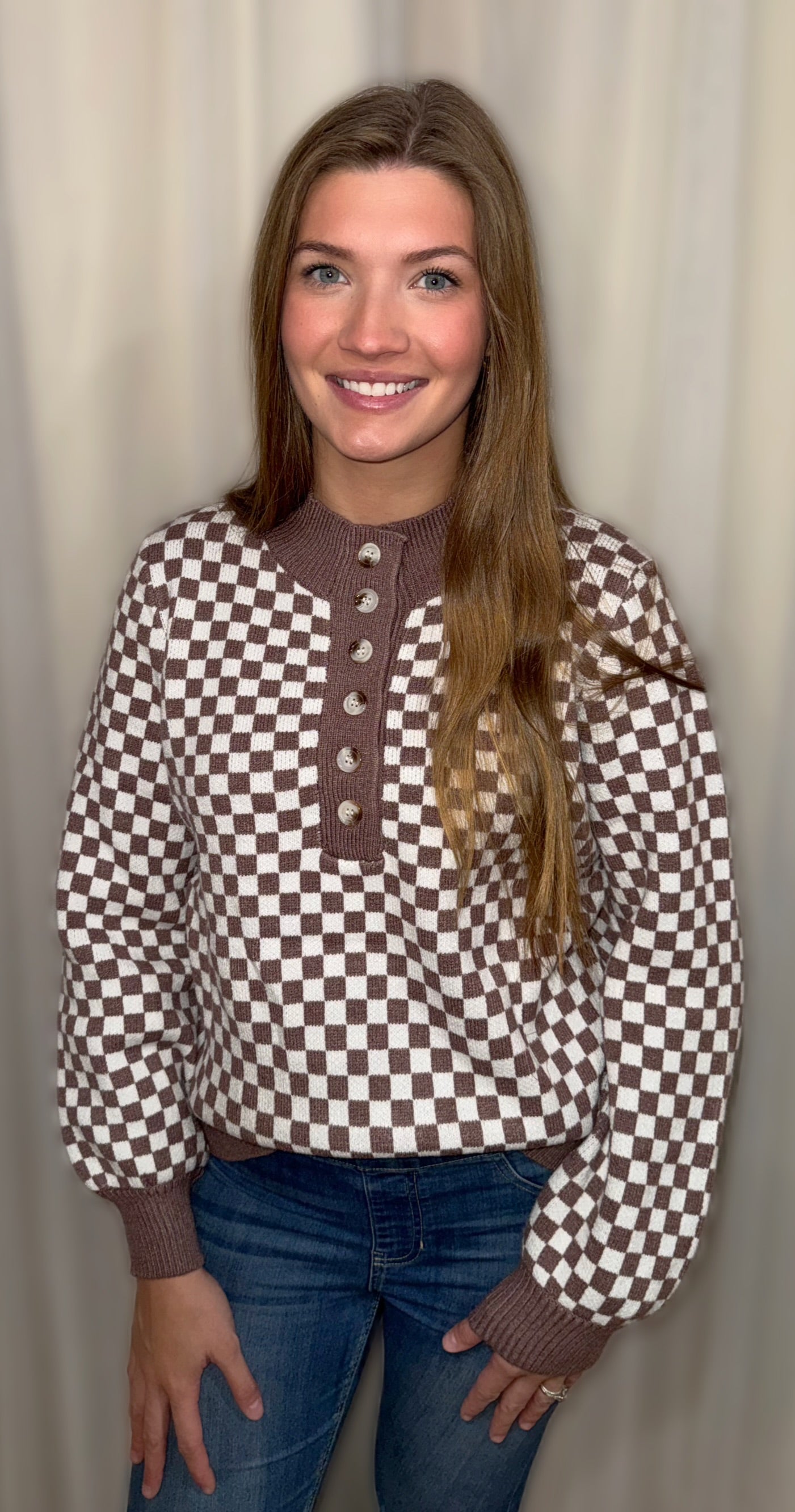 Buttoned Bliss Check Sweater