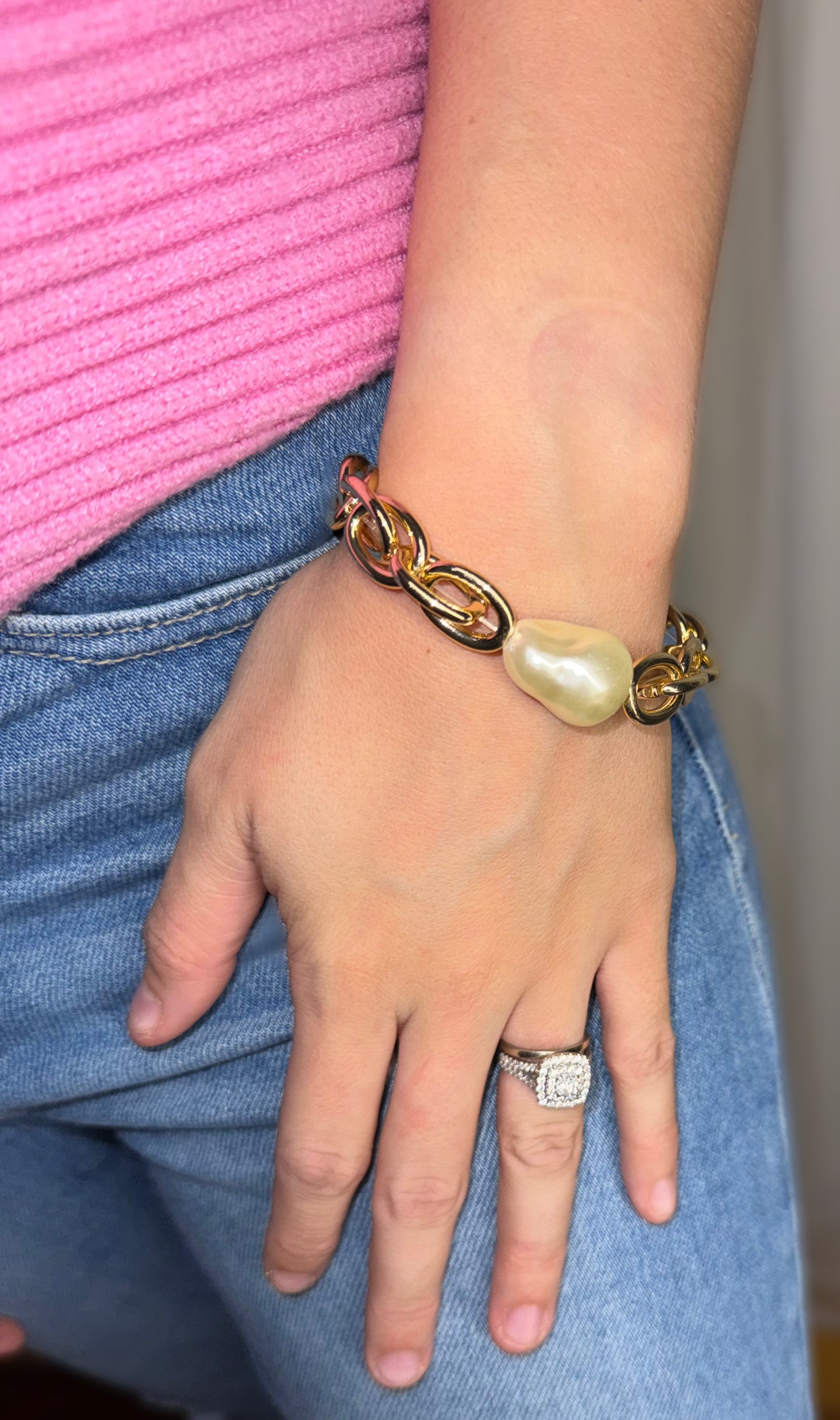 Harrie Link Bracelet with Pearl Gold