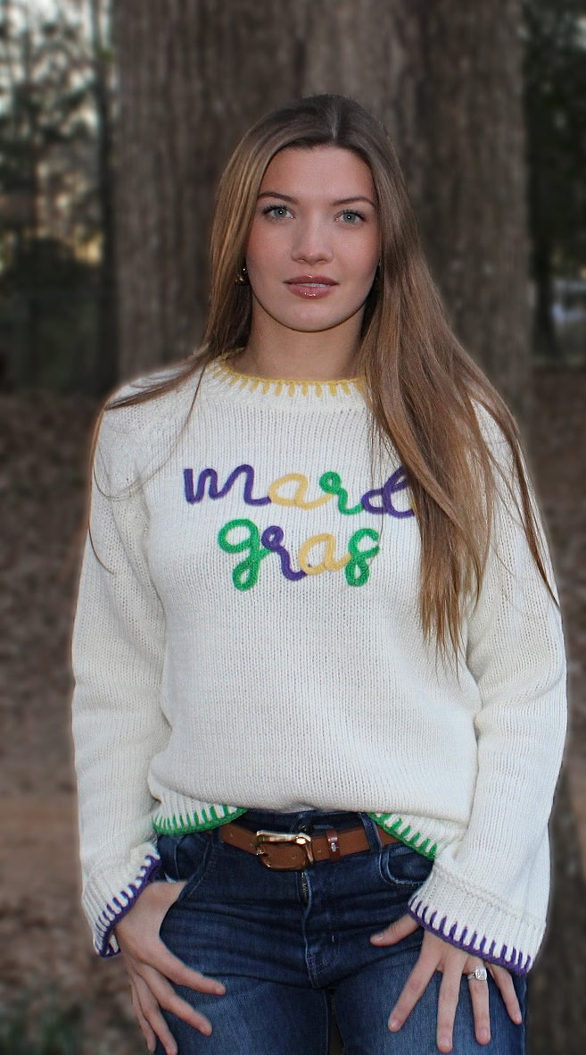 Stitch Detail Mardi Gras Lettering Sweater