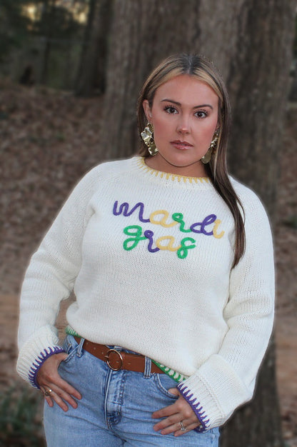 Stitch Detail Mardi Gras Lettering Sweater