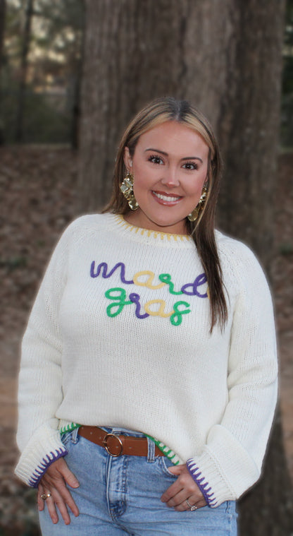 Stitch Detail Mardi Gras Lettering Sweater