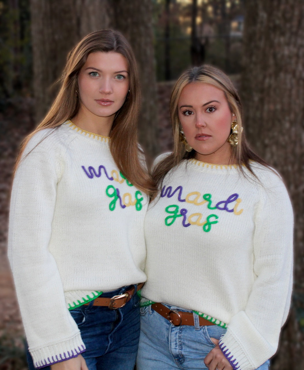 Stitch Detail Mardi Gras Lettering Sweater