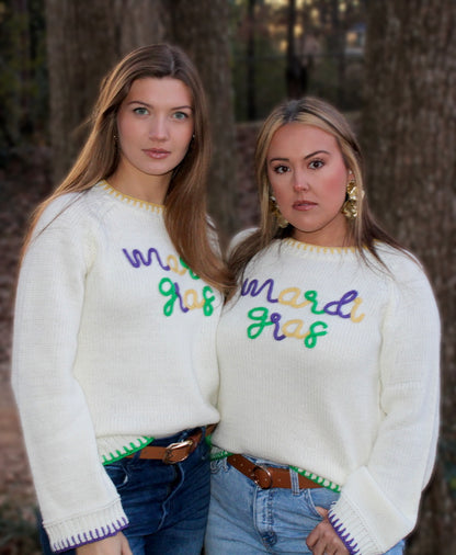 Stitch Detail Mardi Gras Lettering Sweater