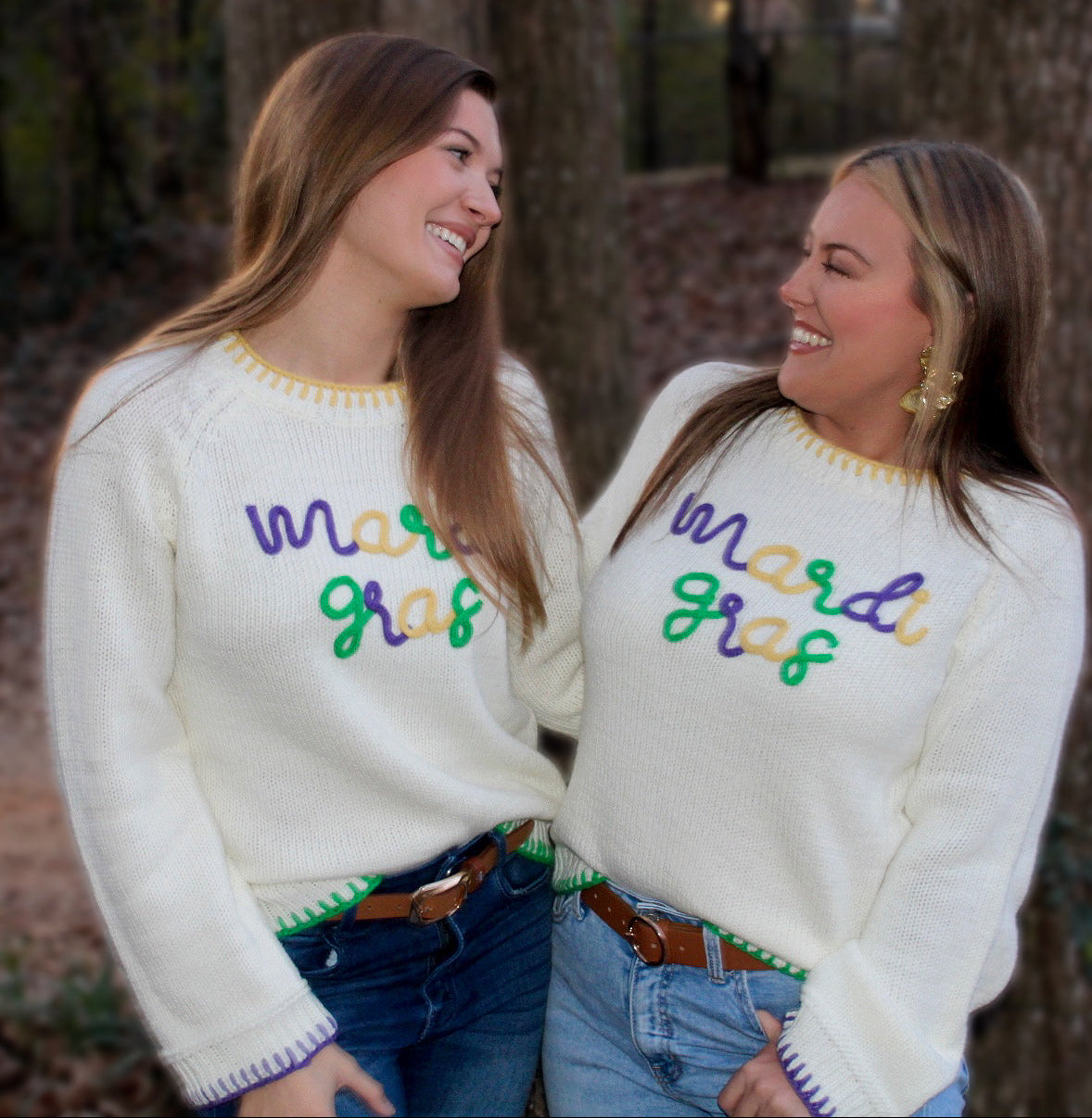 Stitch Detail Mardi Gras Lettering Sweater