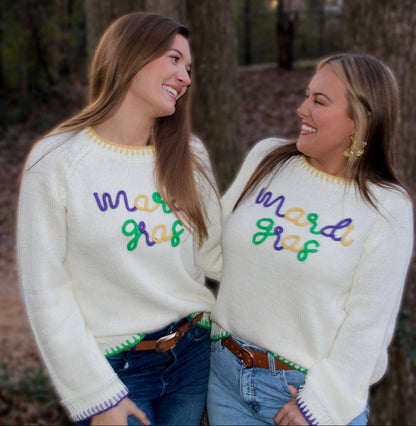 Stitch Detail Mardi Gras Lettering Sweater